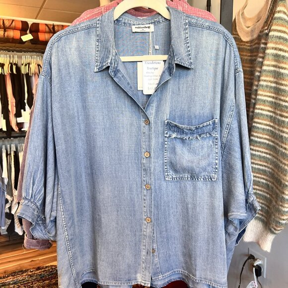 NWT: Mittoshop Tencel Chambray Button Down Shirt - Picture 6 of 8